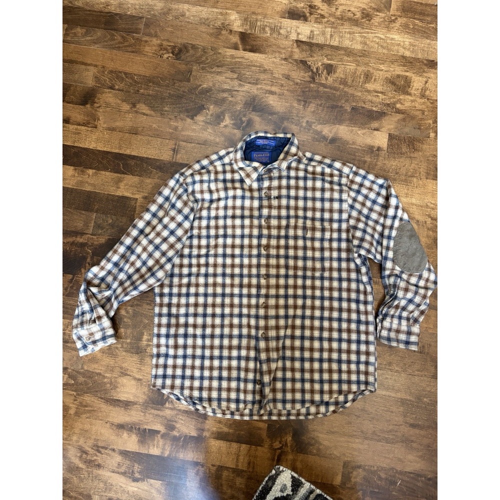 Vintage Pendleton Wool Button Up Flannel Shirt Elbow Patches Lumberjack